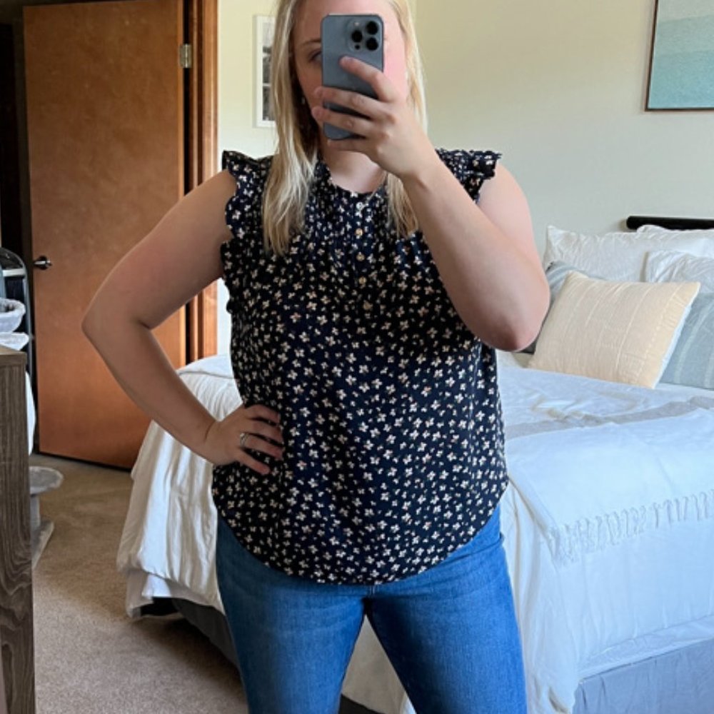 LOFT Ruffle Mixed Media Floral Shell